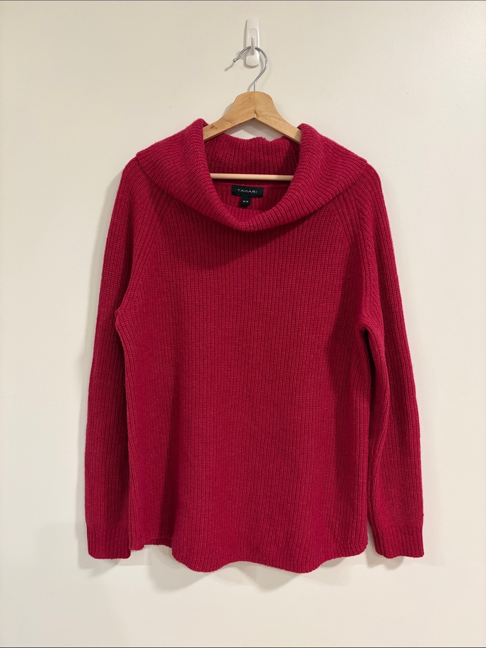 Tahari Raspberry Cowl Neck Wool Blend Knit Sweater